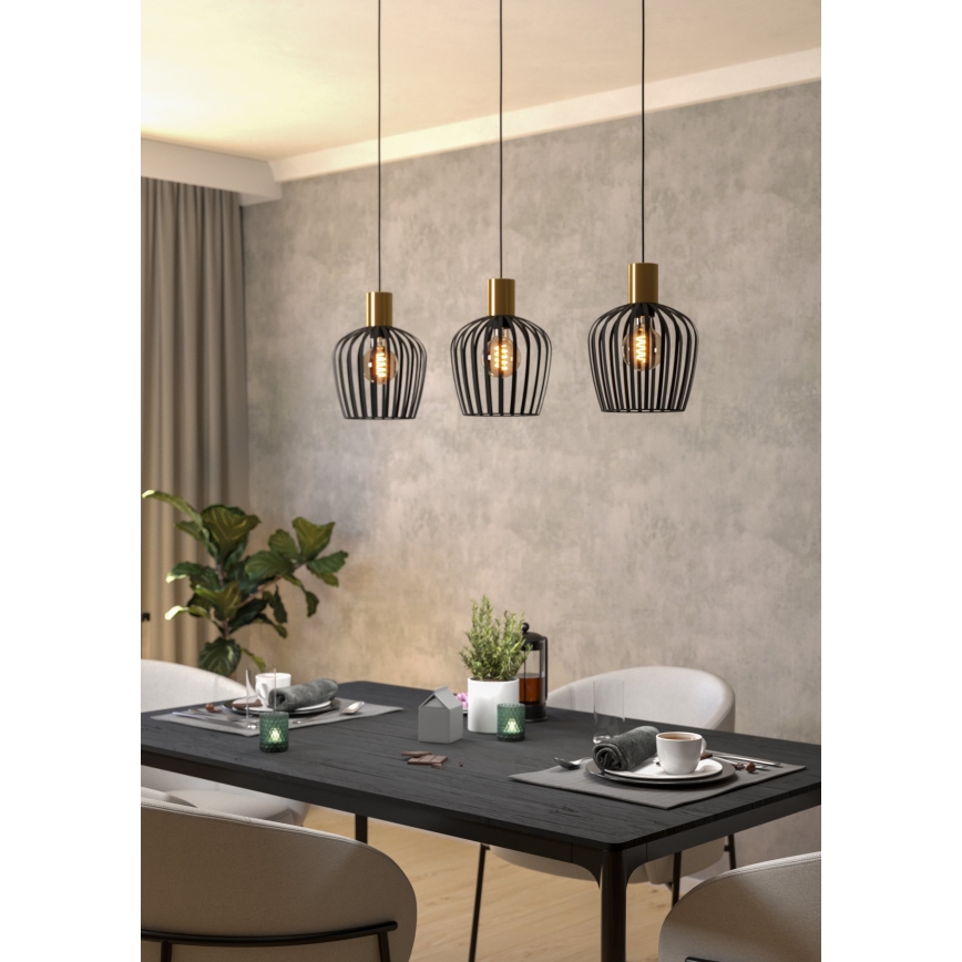 Eglo - Hängeleuchte 3xE27/40W/230V schwarz/golden