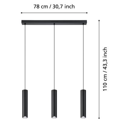 Eglo - Dimmbare LED-RGBW-Hängeleuchte 3xLED/3,7W/230V 2700-6500K schwarz