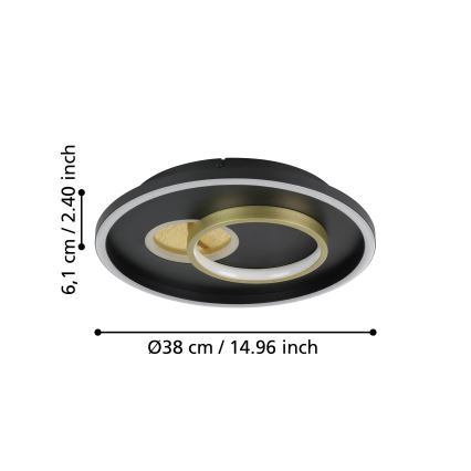 Eglo - LED-Deckenleuchte LED/14W/230V + LED/8,5W Ø 38 cm schwarz/gold