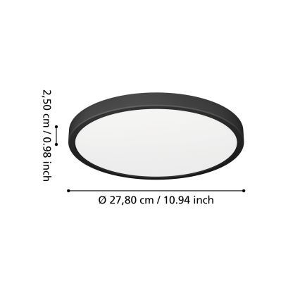 Eglo - LED-Badezimmer-Deckenleuchte, 14,2 W, 230 V, 2700/4000/6500 K, Ø 27,8 cm, IP44, schwarz