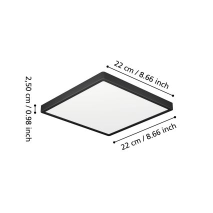 Eglo - LED-Badezimmer-Deckenleuchte LED/10,5W/230V 2700/4000/6500K 22x22 cm IP44 schwarz