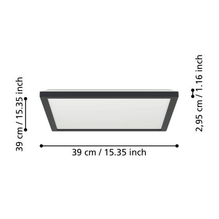 Eglo - Dimmbare LED-Outdoor-Deckenleuchte LED/17,6W/230V 2700-6500K 39x39 cm IP44 schwarz + Fernbedienung