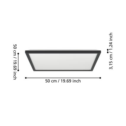 Eglo 901457 - Dimmbare LED-Outdoor-Deckenleuchte LED/17W/230V 2700-6500K 50x50 cm IP44 schwarz + Fernbedienung