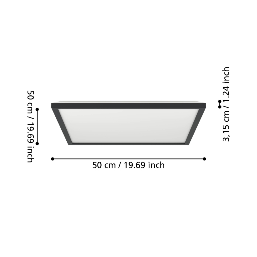 Eglo 901457 - Dimmbare LED-Outdoor-Deckenleuchte LED/17W/230V 2700-6500K 50x50 cm IP44 schwarz + Fernbedienung