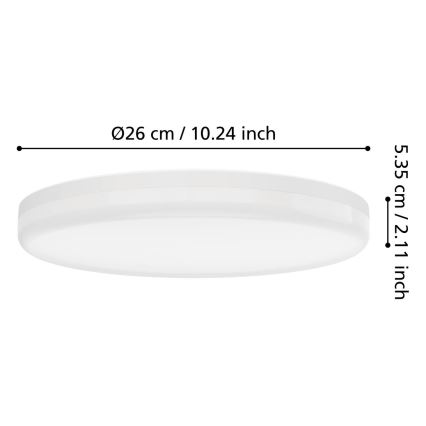 Eglo - LED Badezimmer-Deckenleuchte LED/16,5 W/230 V 2700/4000/6500 K Ø 26 cm IP54 weiß