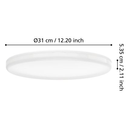 Eglo - LED-Badezimmer-Deckenleuchte, LED 20 W, 230 V, wählbare Farbtemperatur 2700/4000/6500 K, Ø 31 cm, IP54, weiß