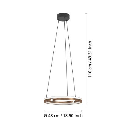 Eglo - Dimmbare LED-Hängeleuchte mit Kabelaufhängung 2xLED/20W/230V 2700-6500K Ø 48 cm Bronze + Fernbedienung