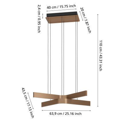 Eglo - LED RGBW dimmbare Pendelleuchte an Kabel 2xLED/18W/230V kupfer/schwarz