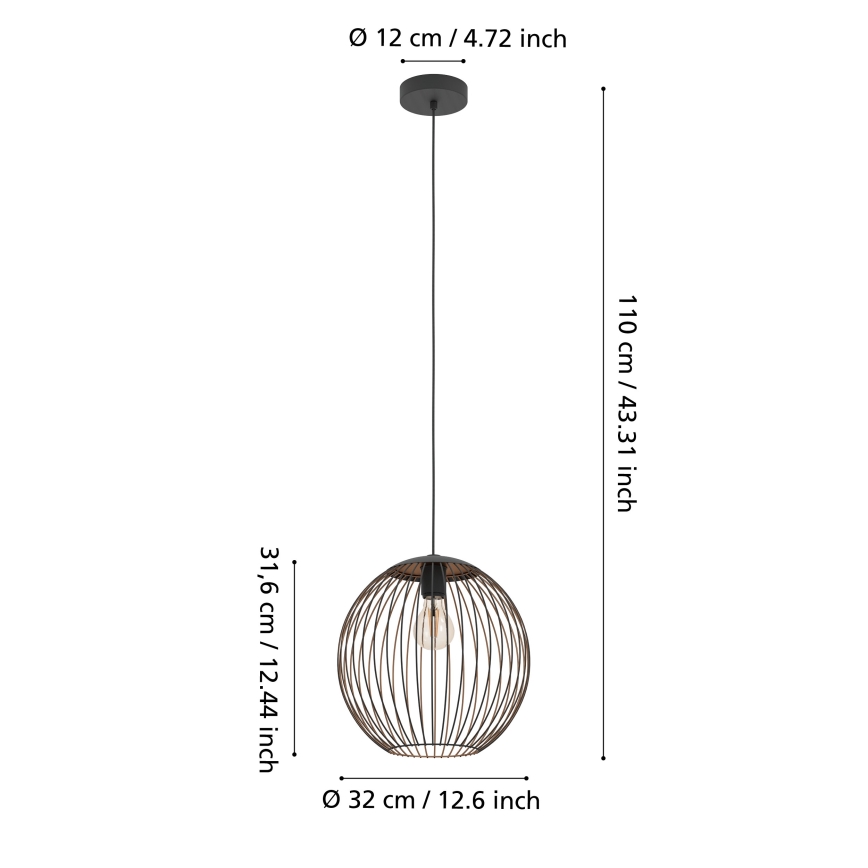 Eglo - Pendelleuchte an Kabel 1xE27/60W/230V schwarz