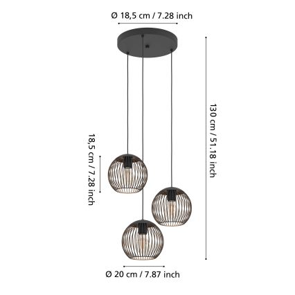 Eglo - Pendelleuchte mit Seilaufhängung 3xE27/60W/230V schwarz