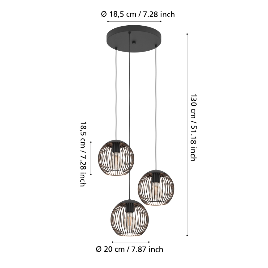 Eglo - Pendelleuchte mit Seilaufhängung 3xE27/60W/230V schwarz
