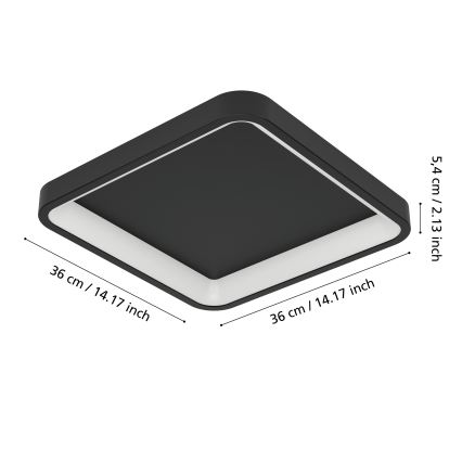 Eglo - LED RGBW dimmbare Deckenleuchte LED/20W/230V 2700-6500K 35x35 cm schwarz