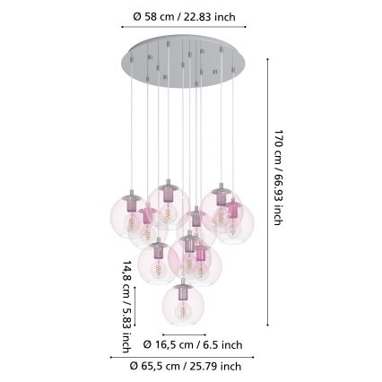 Eglo - Hängeleuchte mit Kabel 10xE27/60W/230V glänzender Chrom/klares Glas