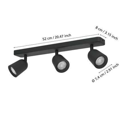 Eglo - 3-flammiger Deckenstrahler, GU10 (3×10 W), 230 V, schwarz