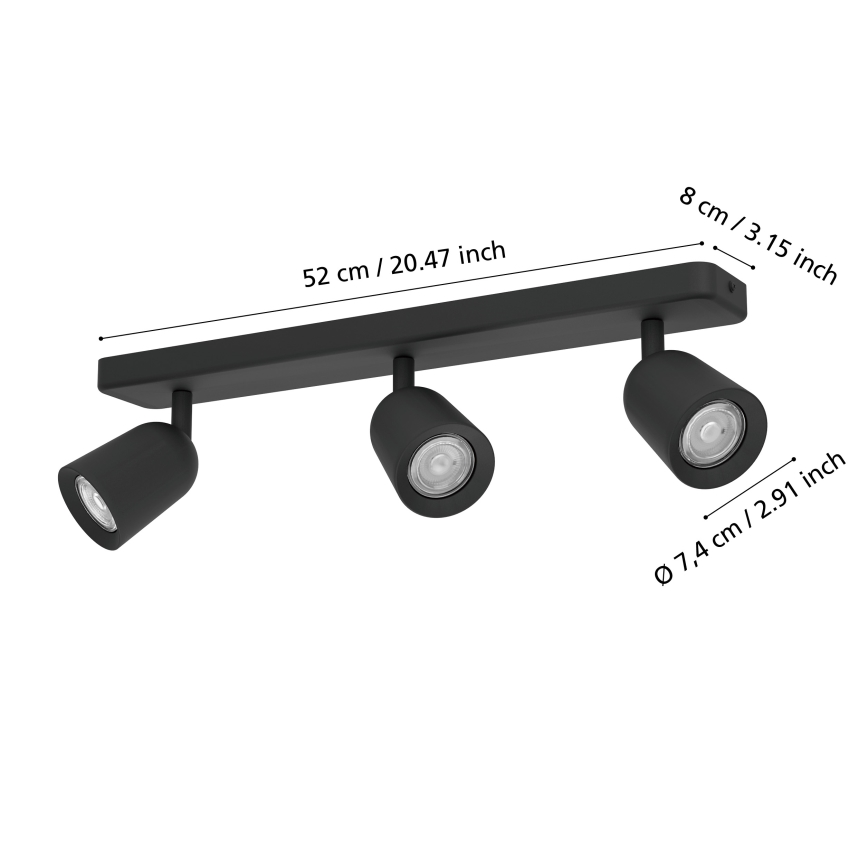 Eglo - 3-flammiger Deckenstrahler, GU10 (3×10 W), 230 V, schwarz
