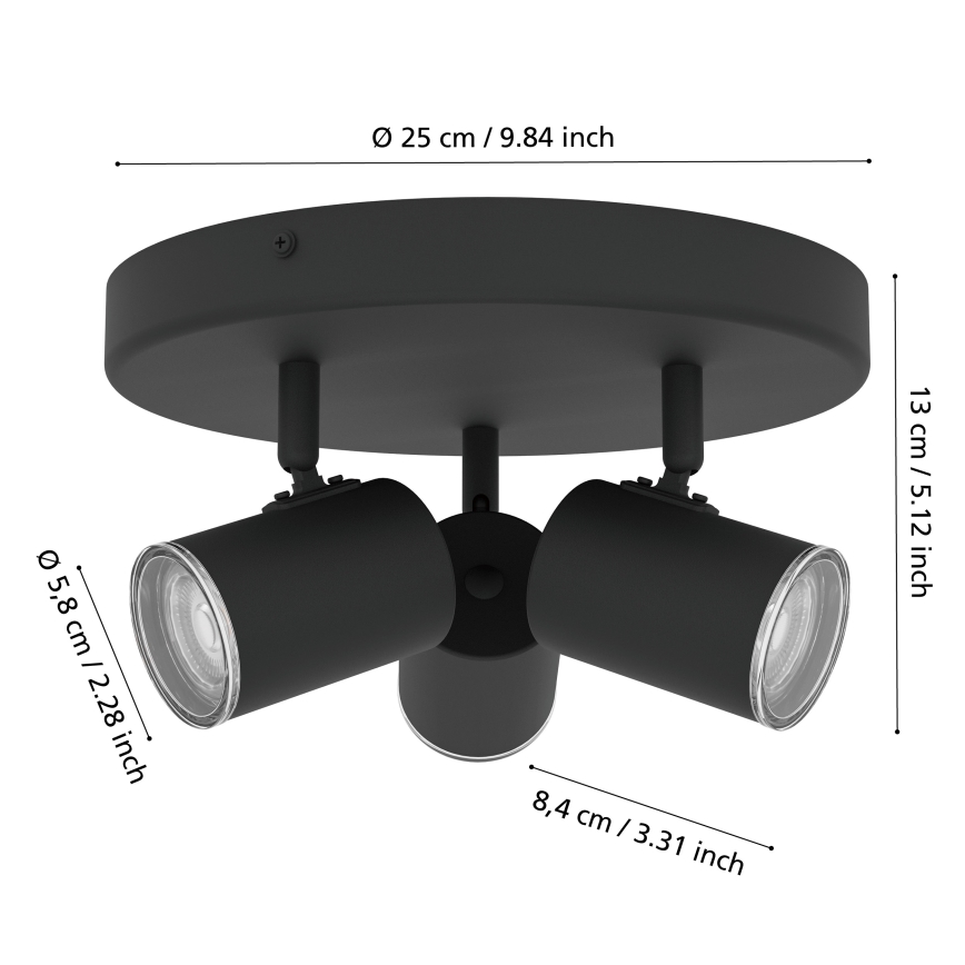 Eglo - Badezimmer-Spotleuchte 3xGU10/5W/230V Ø 25 cm IP44 schwarz