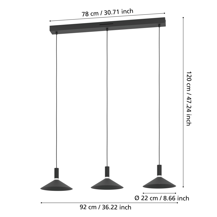 Eglo - LED RGBW dimmbare Pendelleuchte mit Seilabhängung 3xLED/7,5W/230V 2700-6500K schwarz