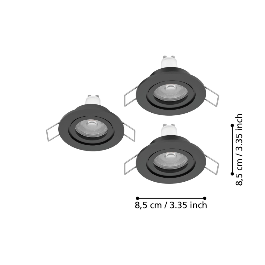 Eglo - 3er-Set LED-Einbaustrahler für Badezimmer, je 1x GU10/4,5W/230V, IP44, schwarz