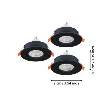 Eglo - 3er-Set LED-Einbaustrahler 1xGU10/4,5W/230V schwarz