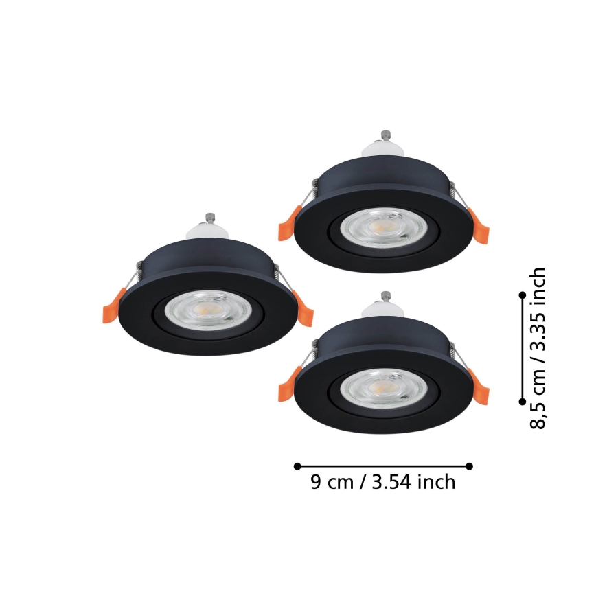 Eglo - 3er-Set LED-Einbaustrahler 1xGU10/4,5W/230V schwarz