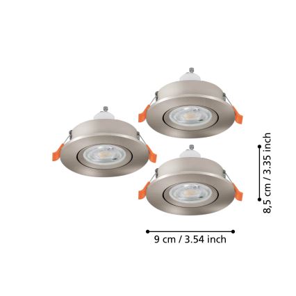 Eglo - 3er-Set LED-Einbaustrahler, je 1x GU10/4,5W/230V, mattchrom
