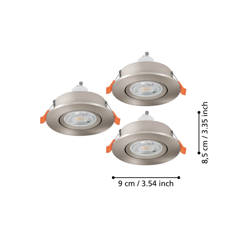 Eglo - 3er-Set LED-Einbaustrahler, je 1x GU10/4,5W/230V, mattchrom