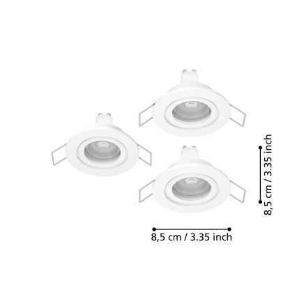 Eglo - 3er-Set LED-Einbaustrahler für Badezimmer, 1x GU10/4,5 W/230 V, IP44, weiß