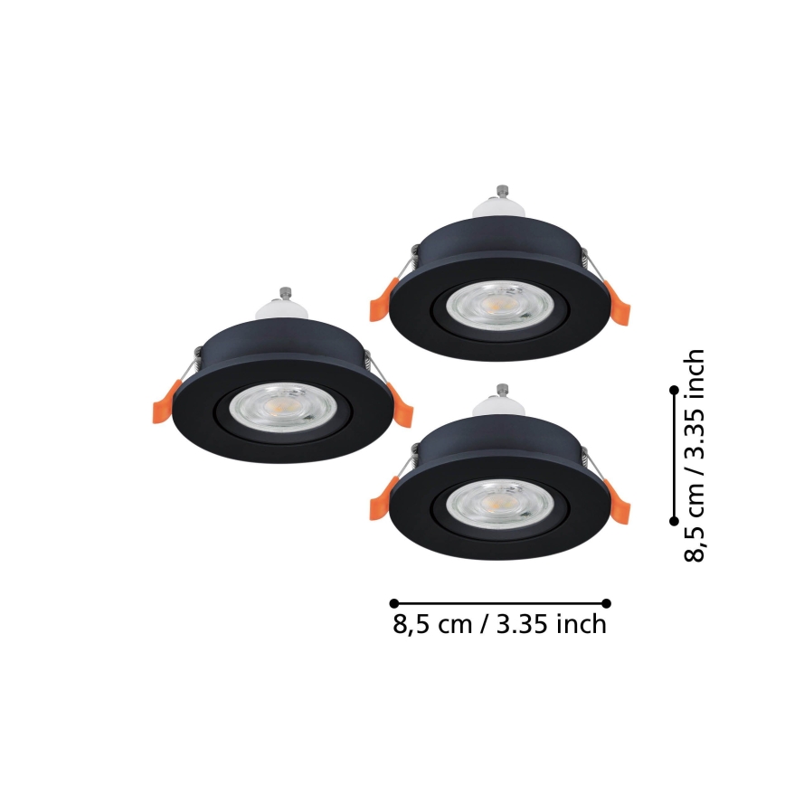 Eglo - 3er-Set LED-Badezimmer-Einbaustrahler 1x GU10 / 4,5 W / 230 V IP44 schwarz