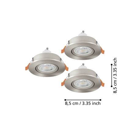 Eglo - 3er-Set LED-Badezimmer-Einbaustrahler 1xGU10/4,5W/230V IP44 matt-chrom