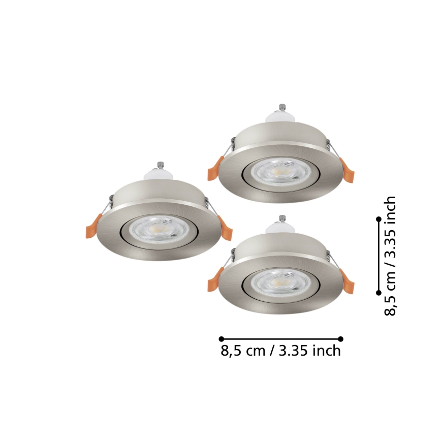 Eglo - 3er-Set LED-Badezimmer-Einbaustrahler 1xGU10/4,5W/230V IP44 matt-chrom