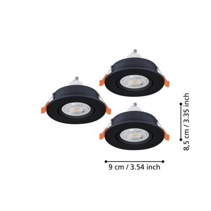 Eglo - 3er-Set LED-Einbaustrahler 1x GU10 / 4,5 W / 230 V schwarz