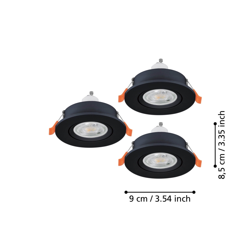 Eglo - 3er-Set LED-Einbaustrahler 1x GU10 / 4,5 W / 230 V schwarz