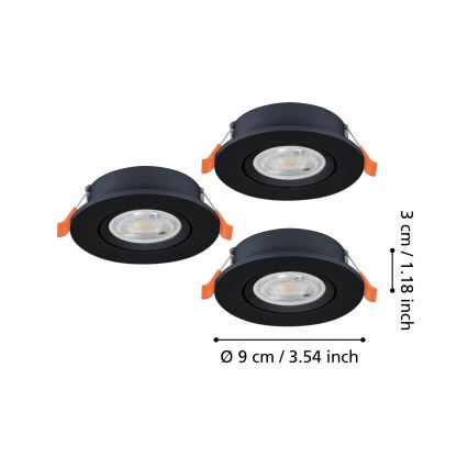 Eglo - 3er-Set LED-Einbaustrahler, 4,8 W, 230 V, 2700/4000/6500 K, schwarz