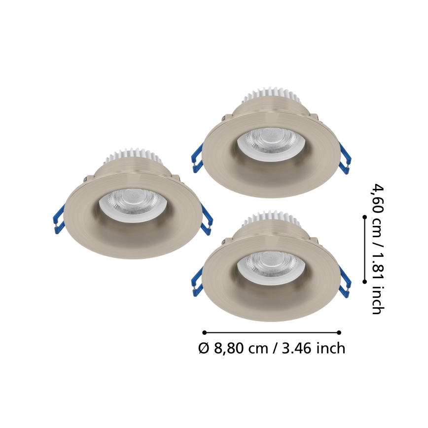 Eglo - SET 3x LED-Einbauleuchte für das Badezimmer LED/4,9W/230V 2700/4000/6500K Ø 8,8 cm IP65 mattchrom
