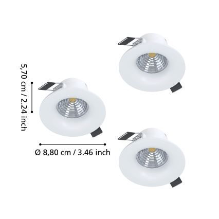 Eglo - 3er-Set dimmbare LED-Einbauleuchten LED/4,8 W/230 V, Ø 8,8 cm, weiß