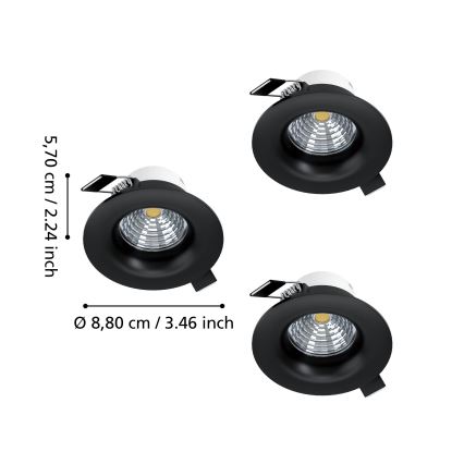 Eglo - 3er-Set dimmbare LED-Einbauleuchten LED/4,8W/230V Ø 8,8 cm schwarz