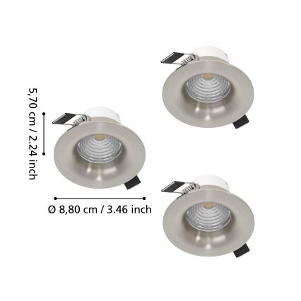 Eglo - 3er-Set dimmbare LED-Einbauleuchten LED/4,8W/230V Ø 8,8 cm mattchrom