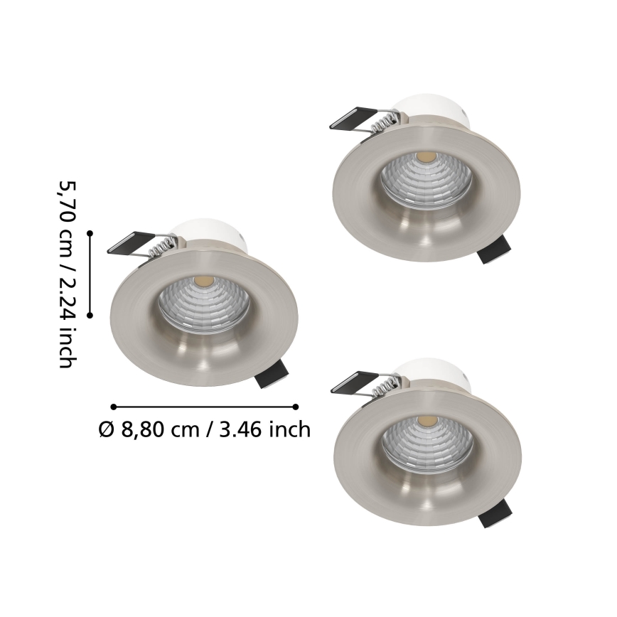 Eglo - 3er-Set dimmbare LED-Einbauleuchten LED/4,8W/230V Ø 8,8 cm mattchrom