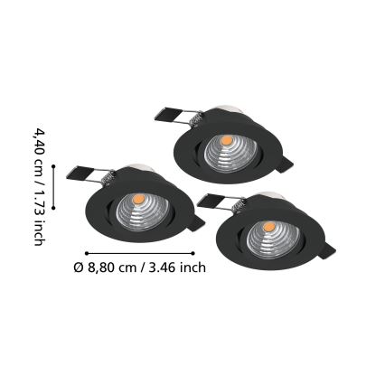 Eglo - Set 3x dimmbare LED-Einbauleuchte LED/6,4W/230V Ø 8,8 cm schwarz