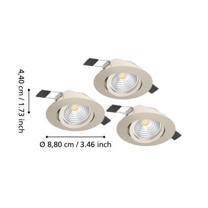 Eglo - Set 3x LED-dimmbare Einbauleuchte LED/6,4W/230V Ø 8,8 cm mattchrom
