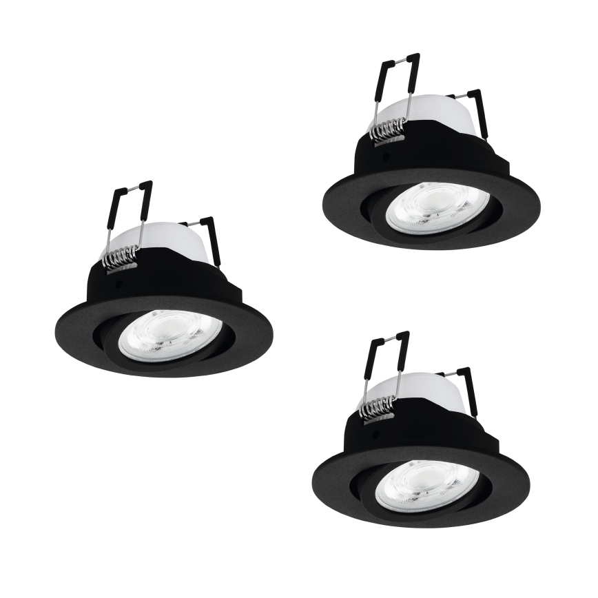 Eglo - 3er-Set RGBW-LED-Einbau-Downlights, dimmbar, 4,7 W / 230 V, 2700–6500 K, schwarz