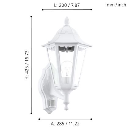 Eglo - Außenwandleuchte mit Sensor 1xE27/60W/230V