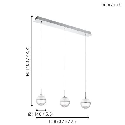 Eglo 93784 - Hängeleuchte  MONTEFIO 1 3xLED/5W/230V