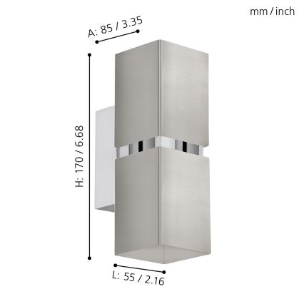 Eglo 96264 - LED-Wandleuchte PASSA 2xGU10/2,8W/230V eckig