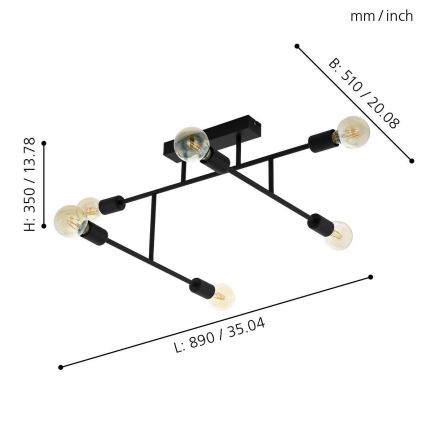 Eglo - Kronleuchter 6xE27/40W/230V schwarz