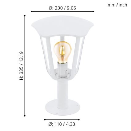 Eglo 98117 - Aussenlampe MONREALE 1xE27/60W/230V IP44 Höhe 335 weiß