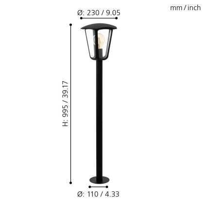 Eglo - Aussenlampe 1xE27/60W/230V IP4Höhe 995 schwarz