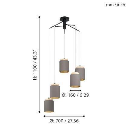 Eglo 99447 - Pendelleuchte mit Kabel ALBARIZA 5xE27/40W/230V im Spinnen-Design