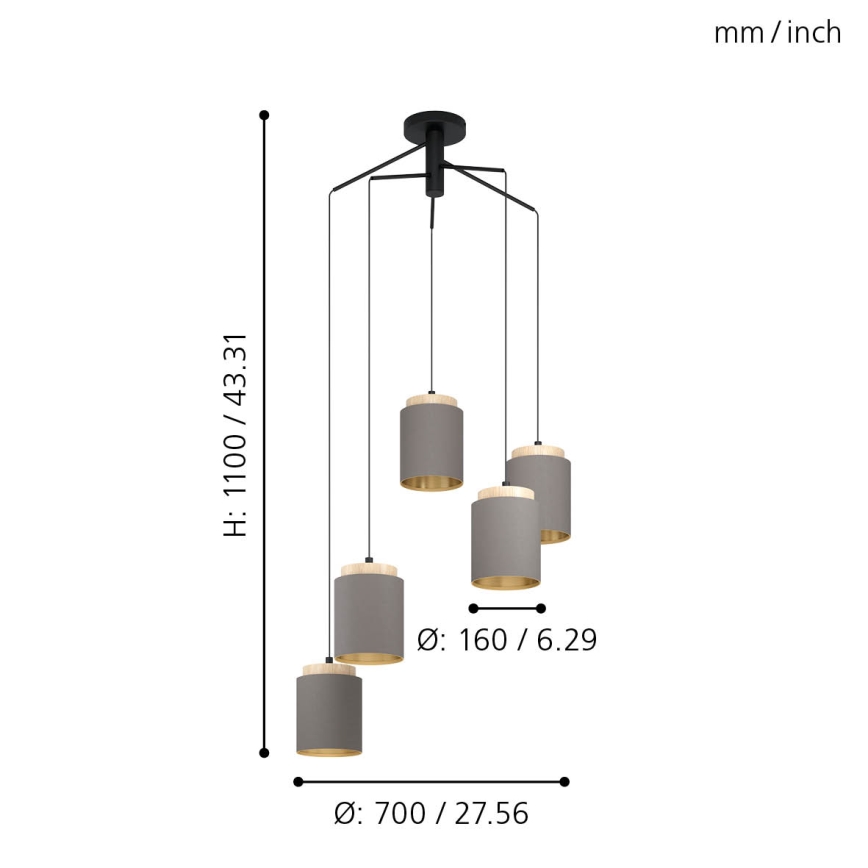 Eglo 99447 - Pendelleuchte mit Kabel ALBARIZA 5xE27/40W/230V im Spinnen-Design