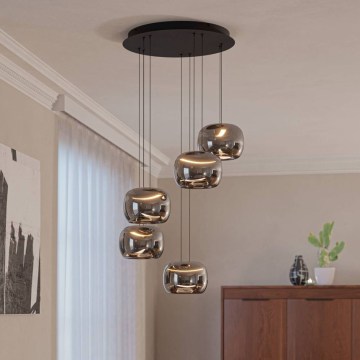 Eglo - Dimmbare LED-Pendelleuchte an Stahlseil 5xLED/5,8W/230V schwarz/rauchglas